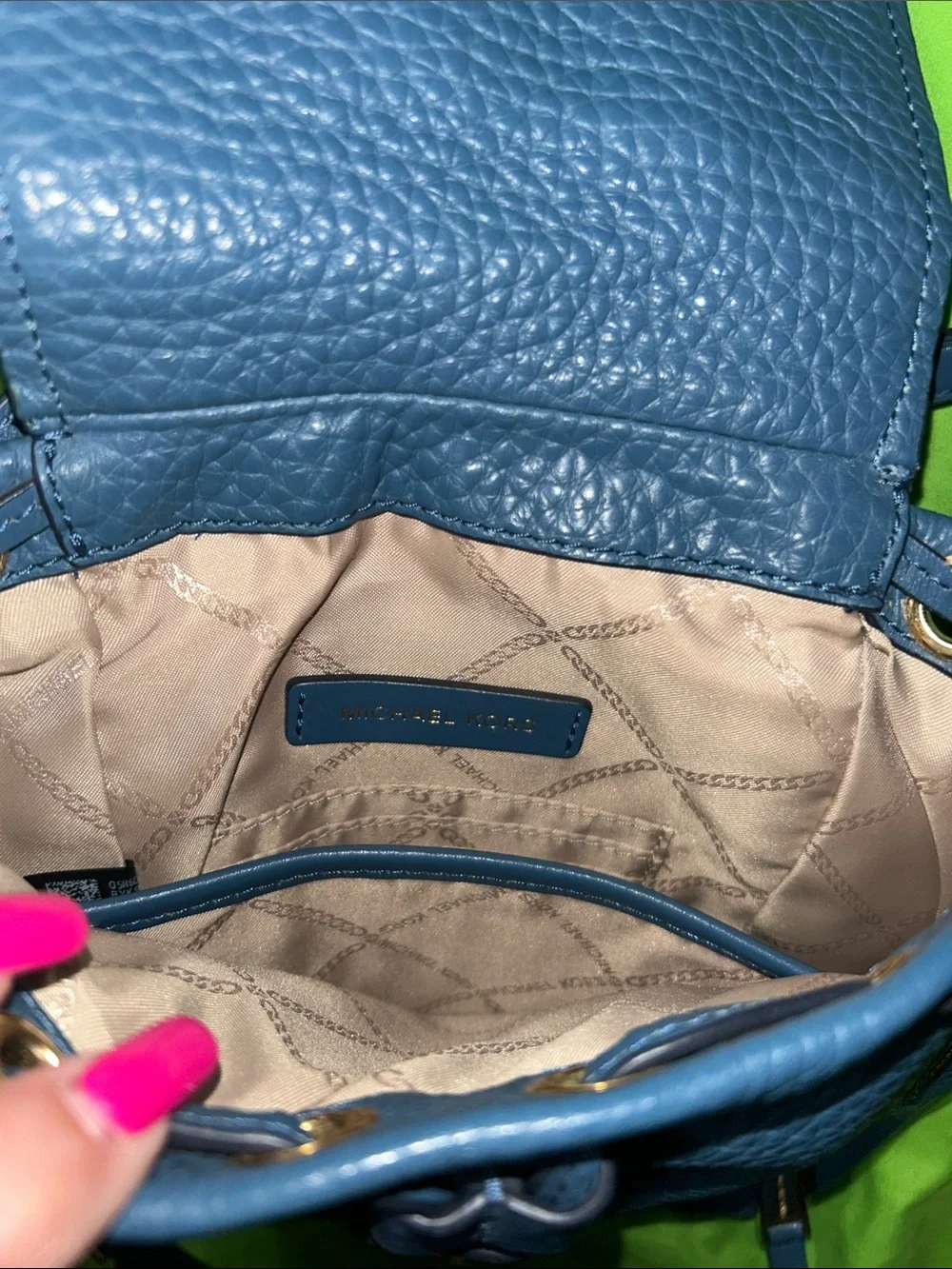 Michael Kors Teal Blue Pebbled Leather Crossbody Bag with Gold Hardware